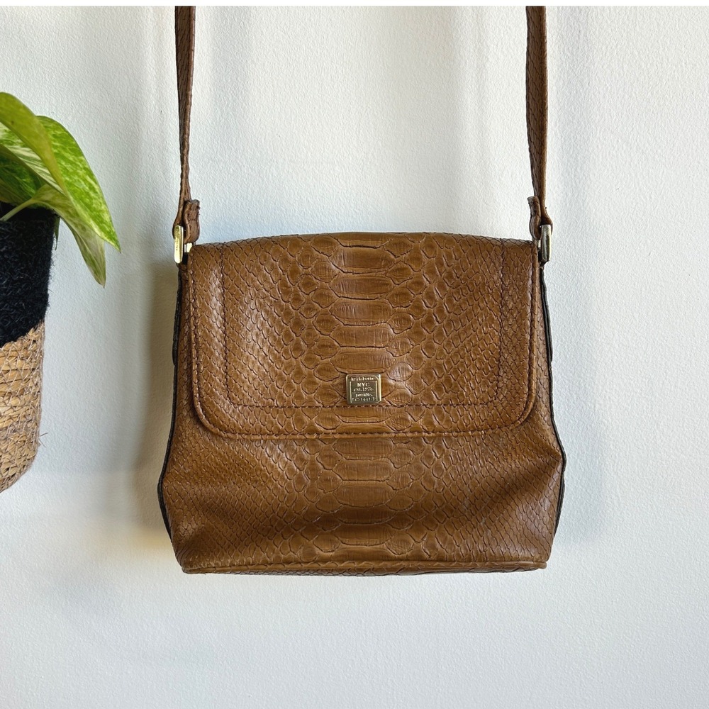 Vintage Liz Claiborne Cognac Brown Snakeskin Embossed Crossbody Bag LO-1441-P